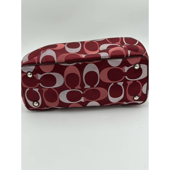 Coach Maroon and Silver Signature C Canvas and Patent Leather Shoulder Tote - Picture 5 of 6